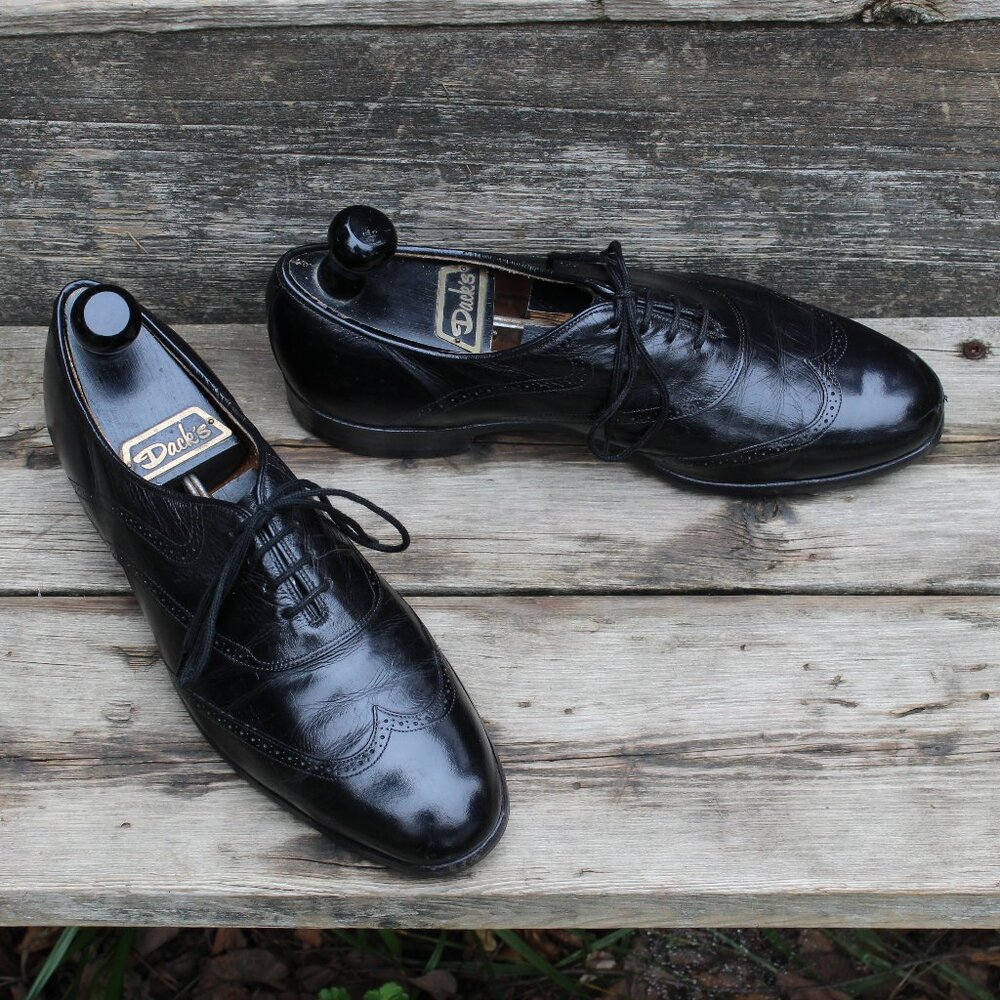 Vintage 80s Black Kangaroo Leather Wingtips, Made in Canada by Dack's, Men's 8.5